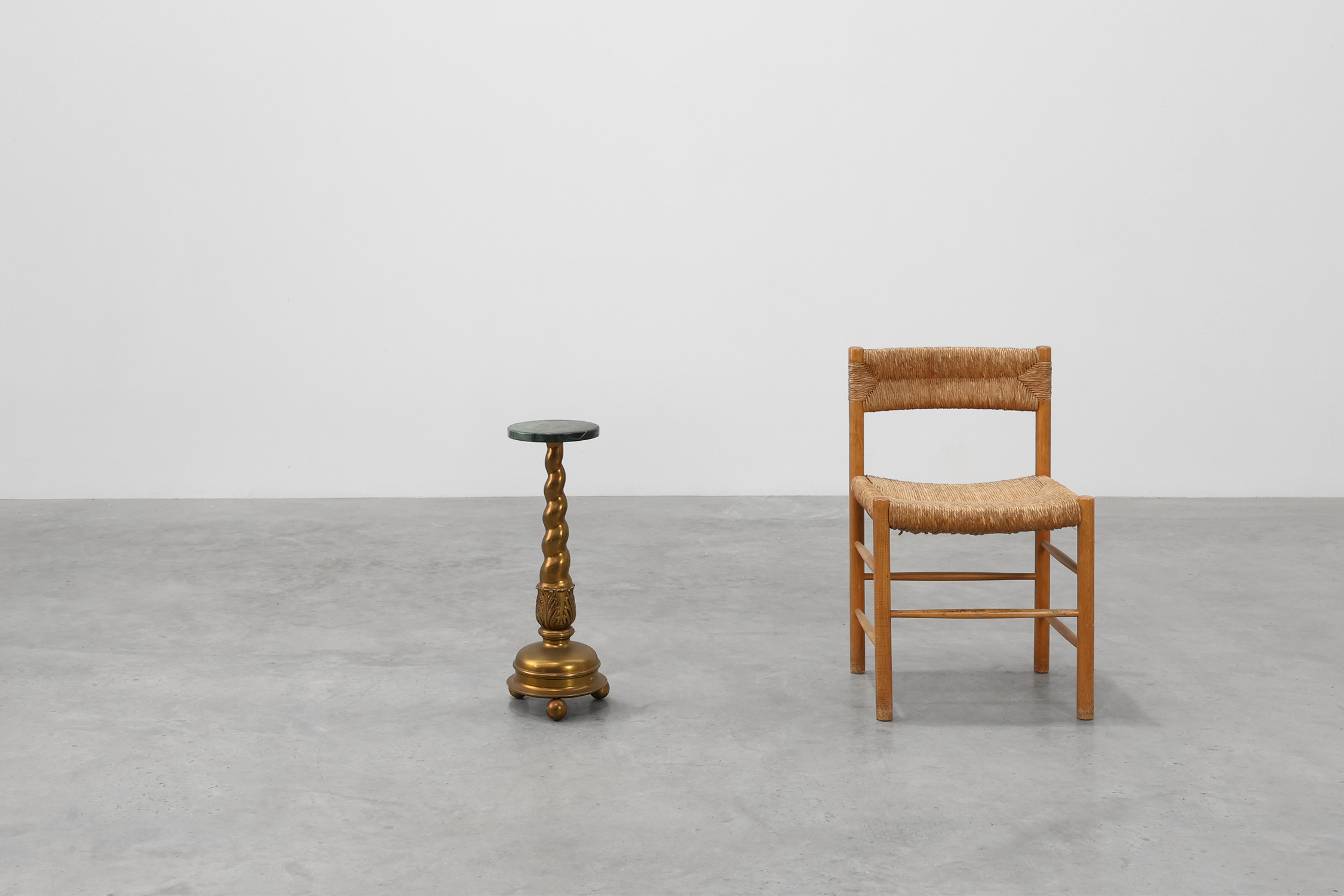 Art Deco side table or pedestal with green marble top and bronze base, Belgium ca. 1925thumbnail